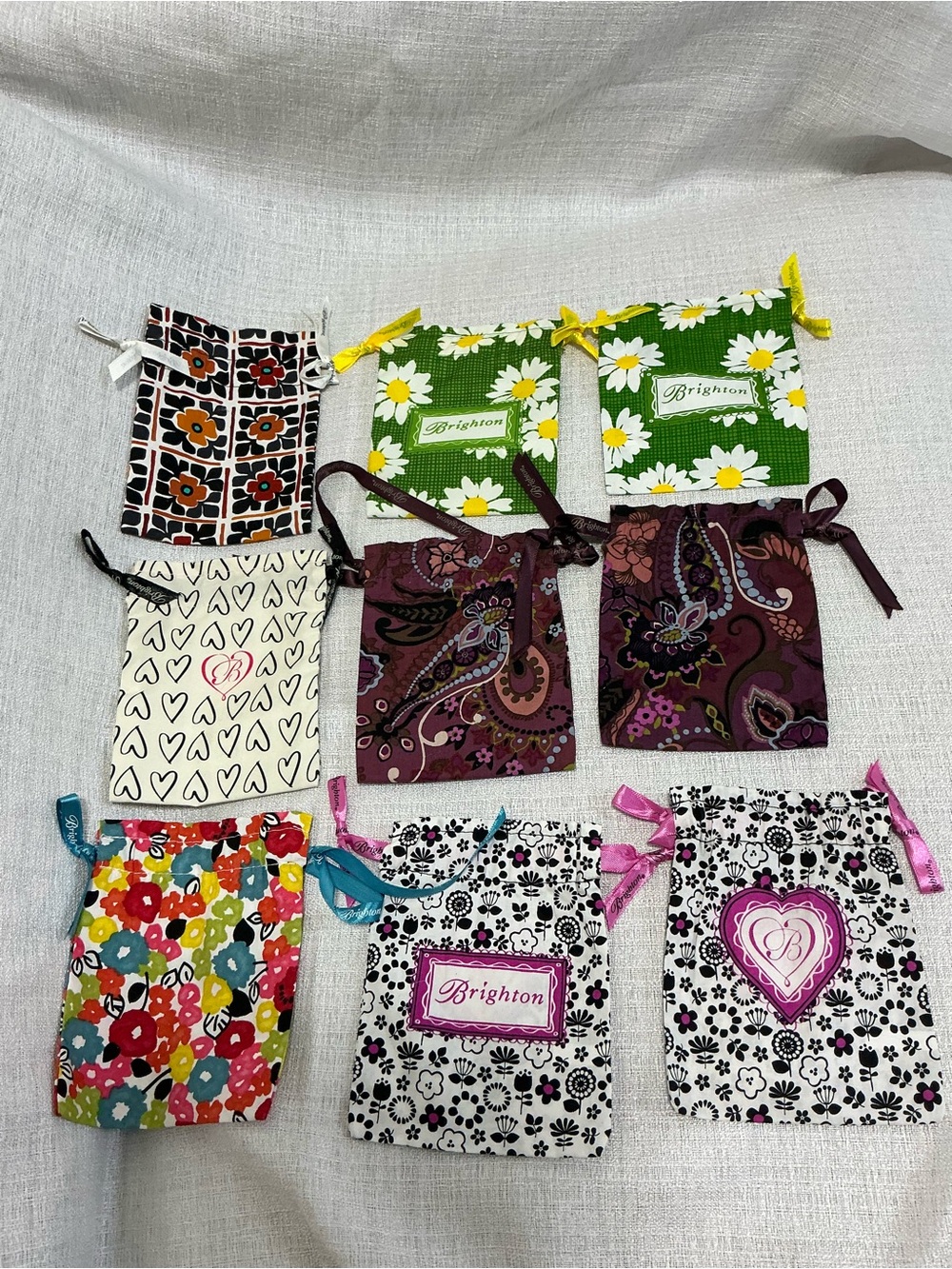 Lot of 9 Brighton Assorted Fabric Jewelry Dust Bag Floral Mix 4.5”x6”